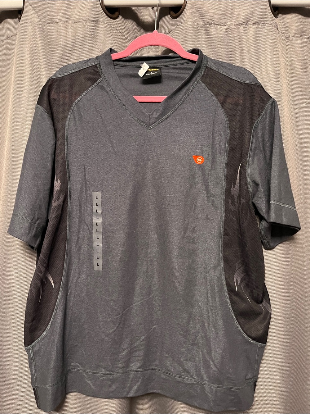 Nautica Gray Short Sleeve V-Neck Athletic Tee with Orange Logo